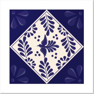 Blue Talavera Tile, Flying Dove by Akbaly Posters and Art